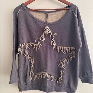 Love Culture “Denium” look Fringe Star Sweatshirt - wide rounded neck